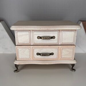 Vintage Estate White Washed Jewelry Box with Brass Handles